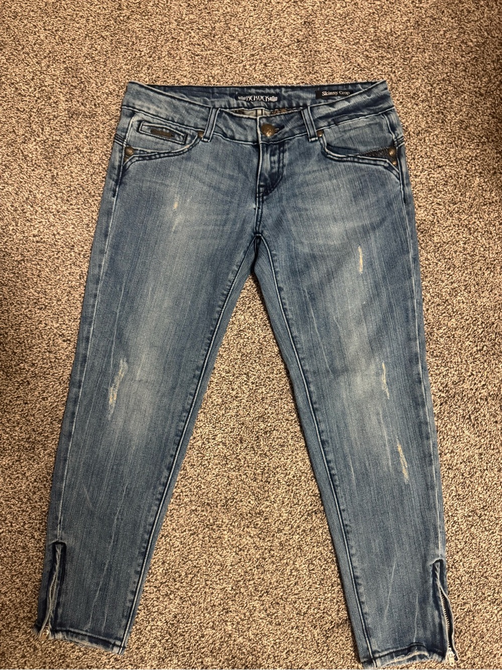 ReRock Y2K Bling Skinny Crop Jeans Size 27 Rhinestone Ankle Zip